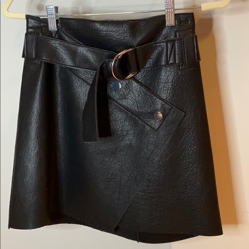Zara Leather Wrap Buckle Skirt